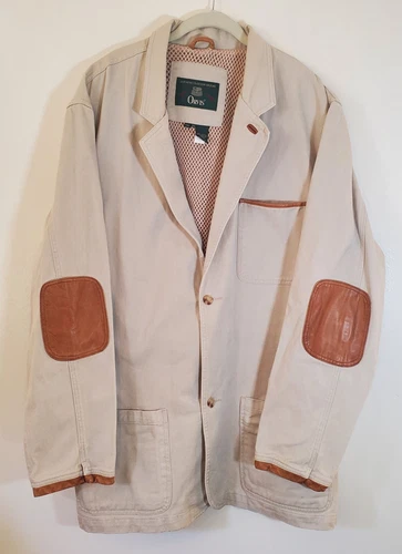Vtg Orvis Fly Fishing Hunting Safari Jacket Blazer Leather Mens Khaki XL Tall