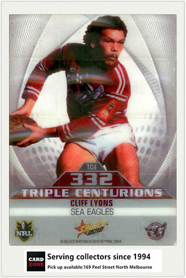 2012 Select NRL Champions Triple Centurion Mirror Card TC4 Cliff Lyons (Manly)