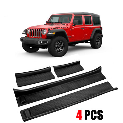 For 18-24 Jeep Wrangler JL Door Sill Guard Kit Black Rubber Door Entry Guards