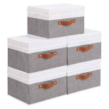 Fabric Storage Bins with Lids, Linen Foldable Storage Boxes, Closet Storage