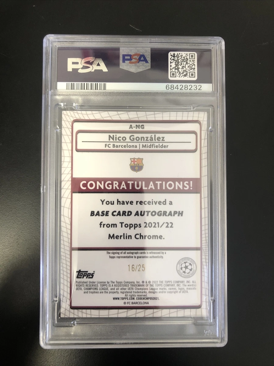 2021-22 Topps MERLIN UEFA Rookie Nico Gonzalez RC Auto /25 Orange PSA 10