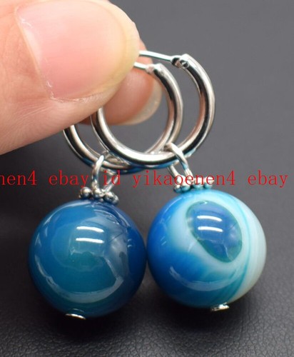 Natural Pretty 14mm Multicolor Gems Round Beads Silver Leverback Dangle Earrings - Picture 165 of 240
