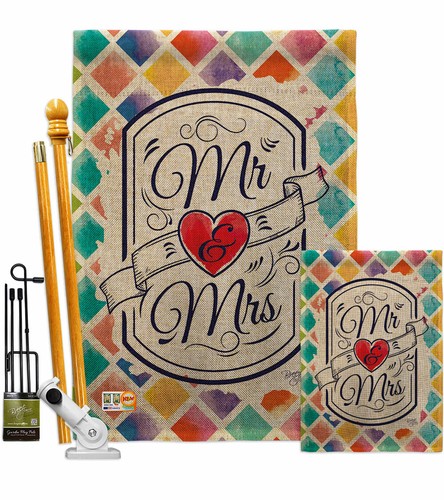 Mr Mrs Burlap Garden Flag Celebration Wedding Small Gift Yard House Banner - Picture 5 of 19