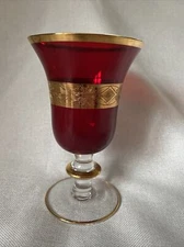 1 Interglass Italy Red Crystal Glass Gold Water Goblet