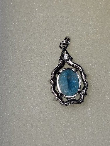 London Blue Topaz And Cubic Zirconia Pendant In Sterling Silver - Picture 6 of 8