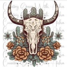 Sublimation Transfer Bull Skull Floral Ready To Press Heat Transfer