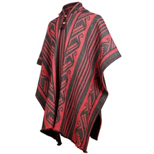 LLAMA WOOL UNISEX SOUTH AMERICAN PONCHO PULLOVER BLACK&RED AZTEC PATTERN M-XXXL