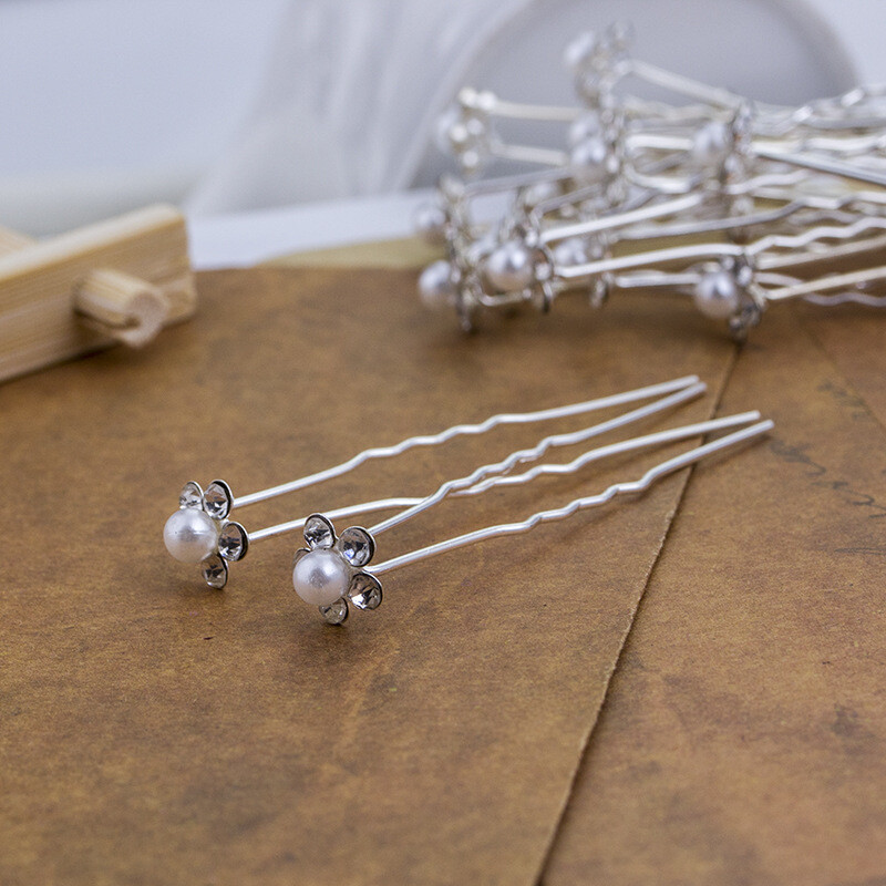 Lots Hair Clips Women Wedding Bridal Pearl Flower Crystal Hair Pins