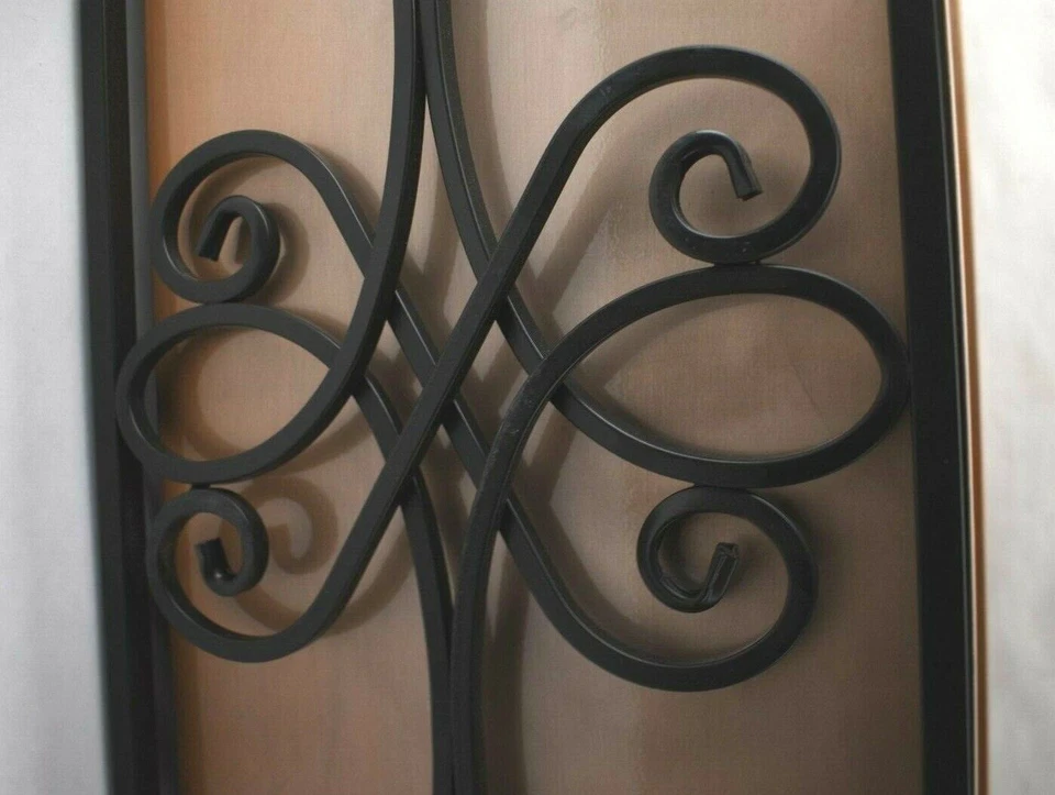 Caja de madera Panacea Quatrefoil ventana negra con revestimiento de metal cobre 30" Foto 3 de 4