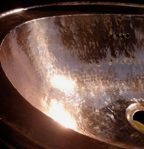 Moroccan hand hammered COPPER OVAL sink wash basin + wide back rim W49 cm - Picture 2 of 6