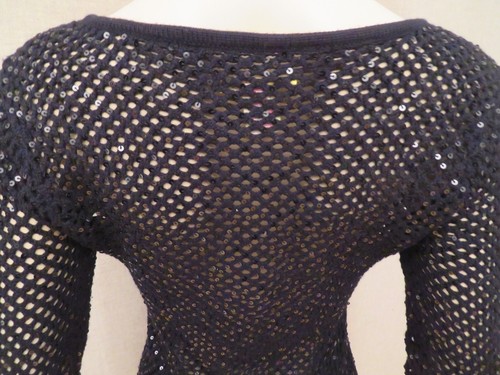 Catherine Malandrino Crochet Open Knit Palettes Sweater Pullover Women M Black - Picture 8 of 12
