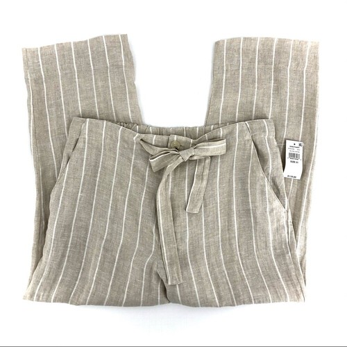 Sanctuary Cream Linen Striped Paper Bag Waist Pant sz 31 - Picture 2 of 9