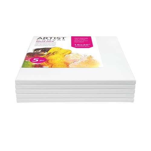 Studio Stretched Canvas, 100% Cotton Acid Free White Canvas, 16"x20", 5 Pieces - Picture 2 of 6