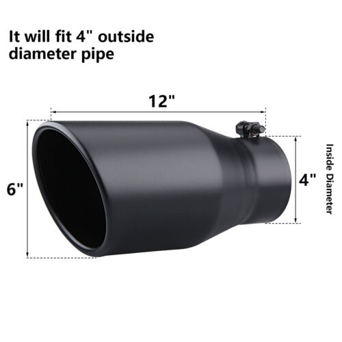 4" Inlet 6" Outlet 12inch Long Truck Diesel Bolt On Exhaust Tip Stainless Steel - Picture 2 of 9