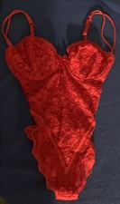 LILY OF FRANCE RED LACE CAMISOLE TEDDY SZ 36C