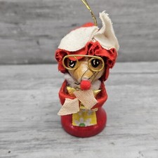 Vintage Wooden Mrs. Claus Granny Mouse w/Glasses Christmas Tree Ornament Taiwan