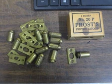 12 NOS OLD Frost's 20 P 3/8" BRASS Bullet Friction Catches W Strike Plates USA