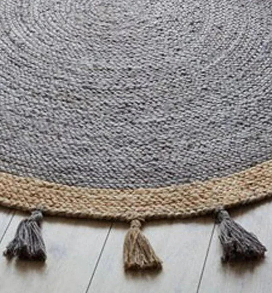 Rugs Carpet Jute Braided Round Floor Mat Natural Organic Carpet Reversible Rug - Image 4 of 4