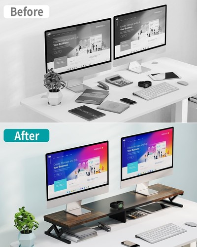 Dual Monitor Stand Riser, Large Monitor Stand Desk, Wood Monitor Riser with Stor - Picture 5 of 10