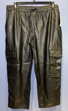 38 X 27 Faux Leather Cargo Pants Elastic Waist Drawstring NWT
