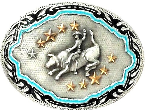 Vintage Cloisonne Enamel Belt Buckle Blue Floral Butterfly Gold Tone Oval 2.5\