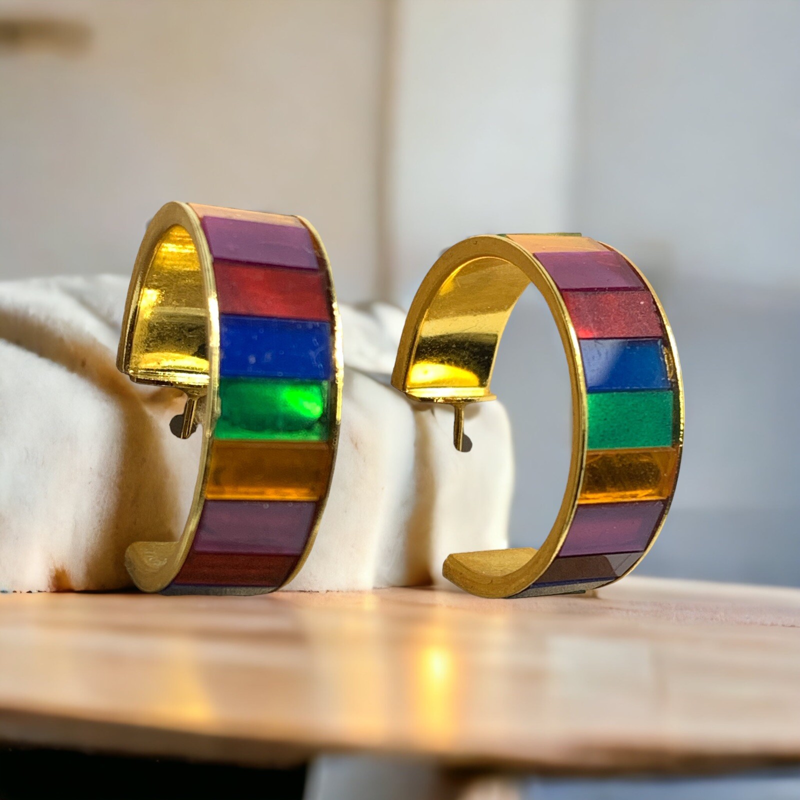 Open hoop multi colors gold tone earrings