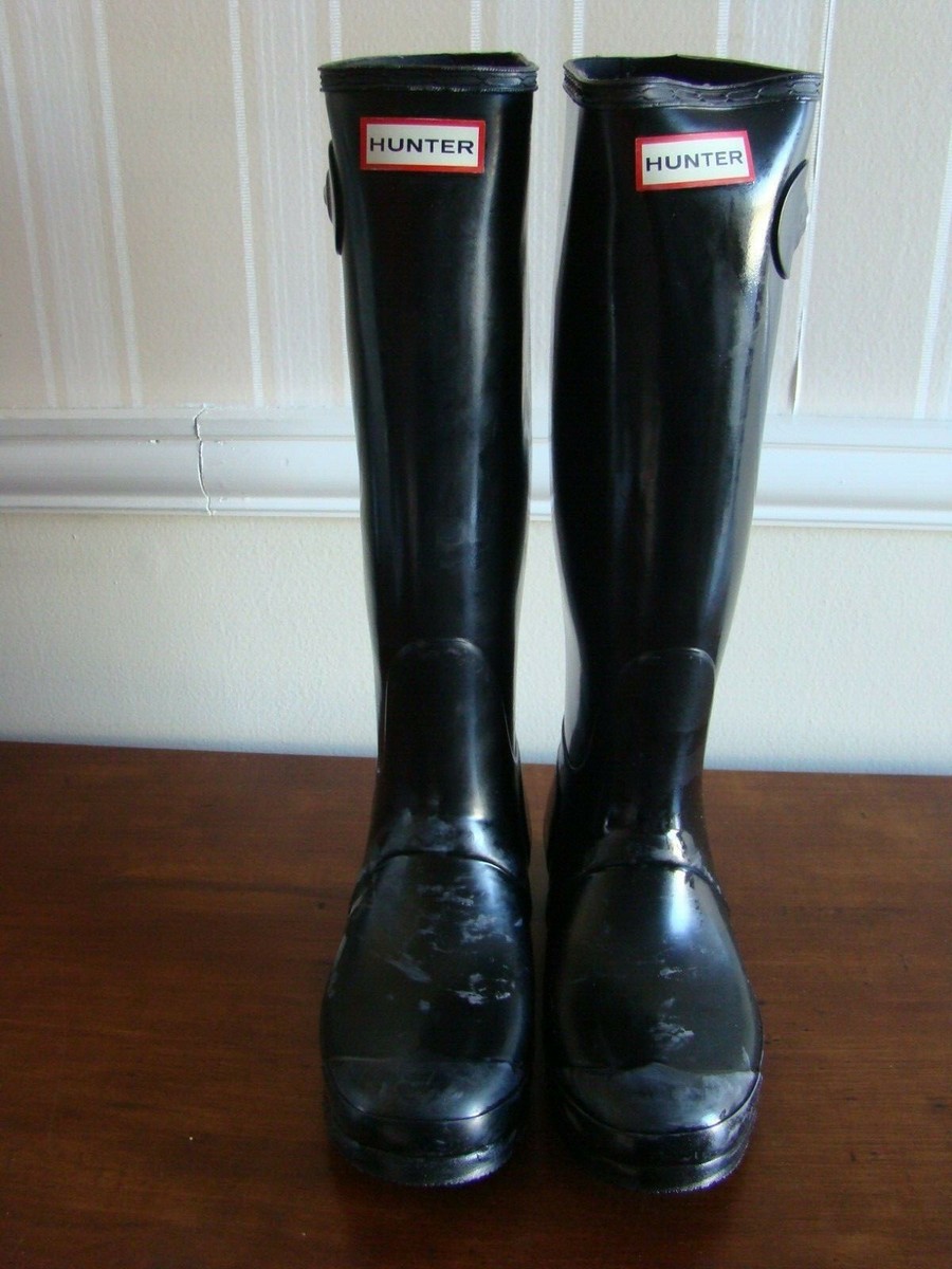 Hunter Women Original Tall Gloss Shoes US 9 M Black Rain Boots New