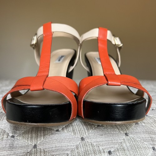 Dune London Gangster Orange Black Tan Leather Wedge Sandal Shoes EU 40 US 10 - Picture 11 of 19