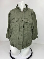Chicos Women s Military Green 100 Linen Jacket Size 1