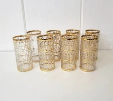 Imperial Glass Shoji Gold Trellis Drinking Glasses Set of Five Plus 3 Extras MCM
