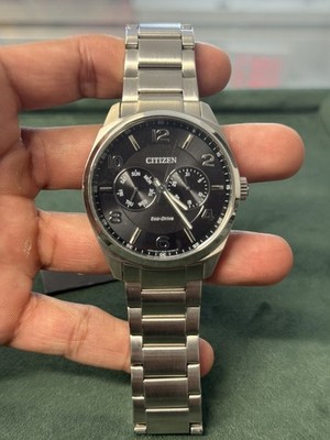 CITIZEN Eco-Drive Men s Watch AO9020-84E   Stainless Steel, Black Dial. NEW