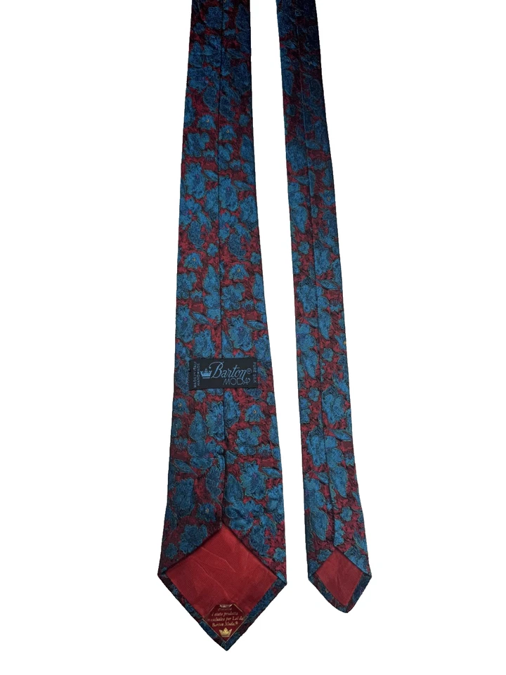 Corbata de seda BARTON MODA roja azul floral formal vintage para hombre Foto 3 de 3