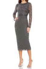 Mac Duggal 10812 Illusion Sleeve Floral Dress Charcoal Gray Wedding Gown