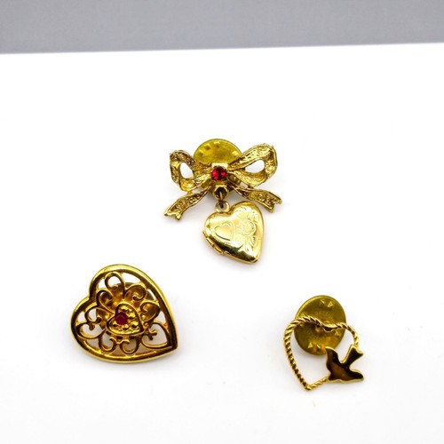 Vintage Tie Tack Konvolut, goldfarbene Herzen Lot, klassisches Trio Herren Accessoires - Bild 3 von 4