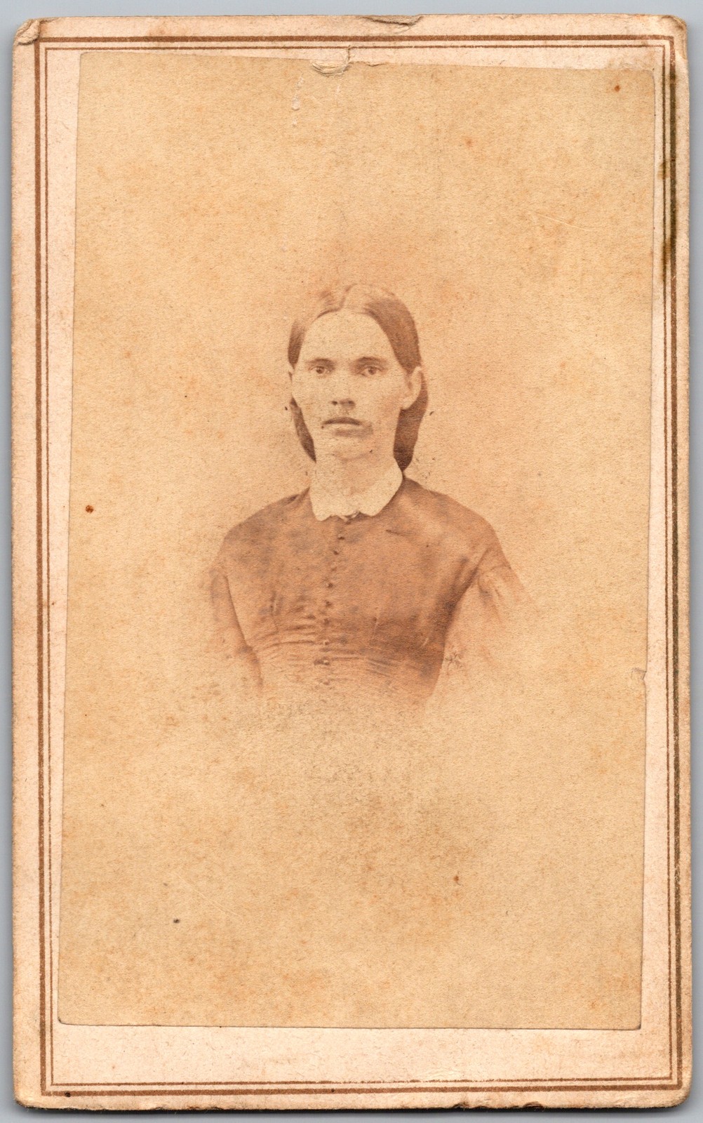 Antique CDV Circa 1860s Young Lady In Dress Unmarked