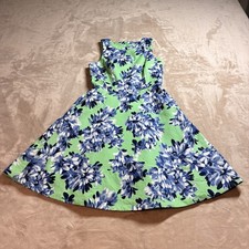 J.Crew Green Blue Floral Fit Flare Sleeveless Midi Summer Dress Womens Size 0 SS