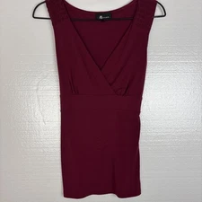 Y2K AB Studio Berry Sleeveless Faux Wrap Top Smocked Shoulder Large Made In USA