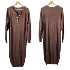 Anrabess Long Sleeve Knit Sweater Midi Dress Size Large Brown Lagenlook Modest
