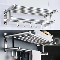 Bathroom Towel Rack with Hooks Stainless Steel 40/50/60cm Rail Storage Home