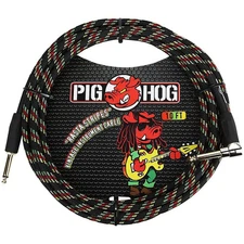 Pig Hog Right Angle Instrument Cable 10 ft. Rasta Stripes