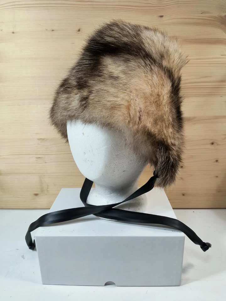 vintage Fox Fur Hat Black liner & pleather ties size S/M or 21 1/2" Lord &Taylor - Image 2 of 4