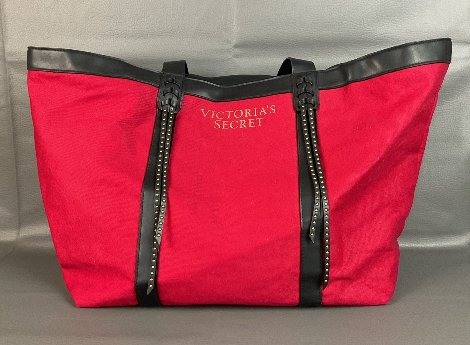 Victorias Secret VS Large Tote Bag, Red & Black- Studded Tassels