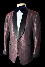 Holland & Sherry Pure Silk Dinner Jacket 40S Shawl Lapel Red Paisley Floral