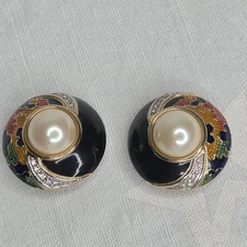 Vintage 1980s Guy Laroche Enamel Clip On Earrings