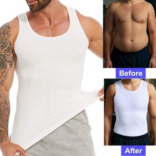 MEN SLIMMING BODY SHAPER BELLY CHEST COMPRESSION VEST GIRDLE TANK TOP T-SHIRT US