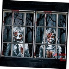 Sophena Halloween Ghost Curtains Decorations 2 Pack, Halloween Window Girl Boy