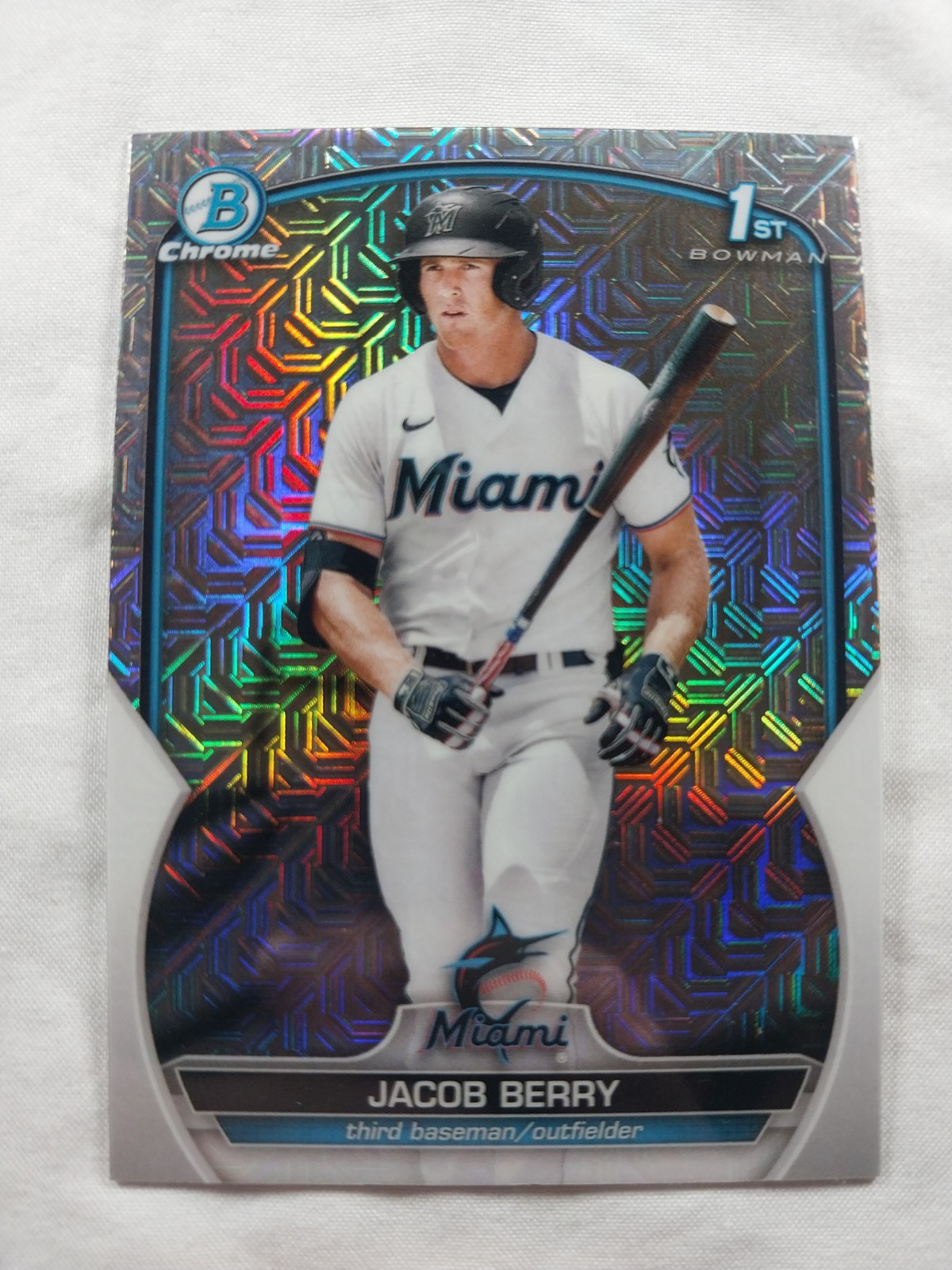 Jacob Berry 1st Mojo Refractor Rookie 2023 Bowman Chrome Card #BCP-108 Marlins