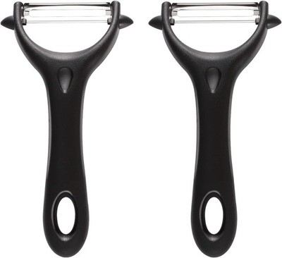 Ergonomischer Handgriff, Doppelschneidiger Gemüseschäler, 2er Pack, Schwarz