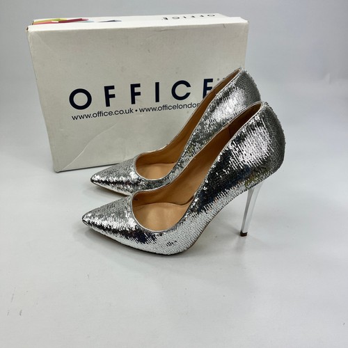 Büro Damen Silber Pailletten Stiletto Heels UK 4 Party Elegant Hochzeit Formell - Bild 1 von 13