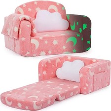Kids Couch, 2-in-1 Soft Toddler Couch Fold Out with Blanket and Cloud Pillow,...